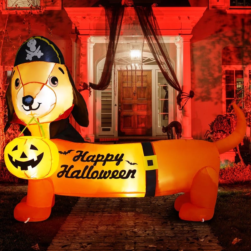 GOOSH 5 FT Halloween Inflatables Outdoor Decorations - Halloween Dog Blow Up Dachshund Inflatable with Build-in LEDs Pumpkin for Decpr Party Indoor Outdoor Yard Garden Lawn - Image 3
